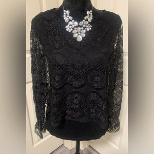 NWT Pointelle Black Lace Top